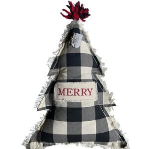 Sentiment Christmas "Merry" Checkered Pillow